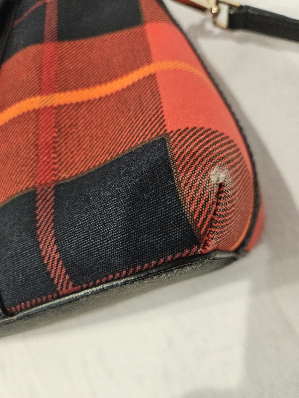 kate spade New York Newbury Lane Red Plaid Tote with Black Leather Trim Purse - Picture 11 of 16